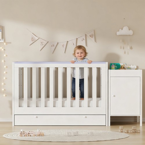 White baby cot teething - white, rails
