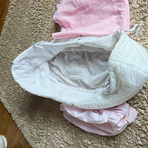 Pink white oval moses basket - pink,