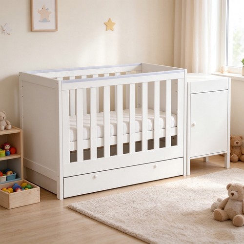 White baby cot crib - white,