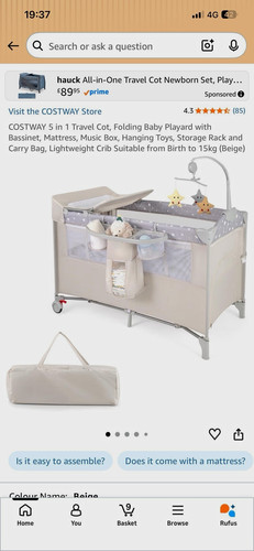 Costway 5in1 travel cot - costway,